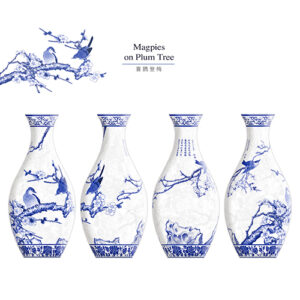 Alternative view of Magpies on Plum Tree - Puzzle Vase - Translucent - 160 pieces